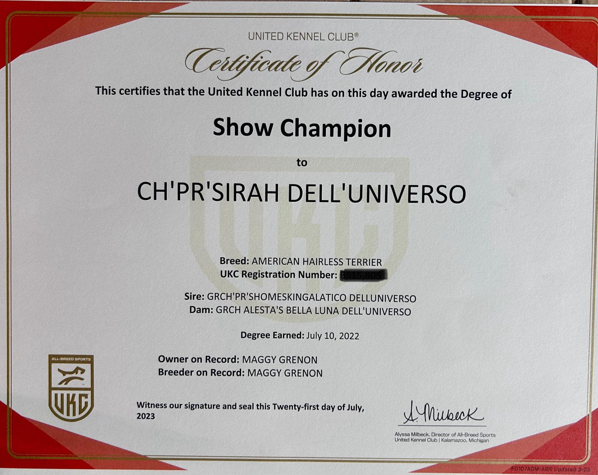 Sirah – certificat et honneur 1