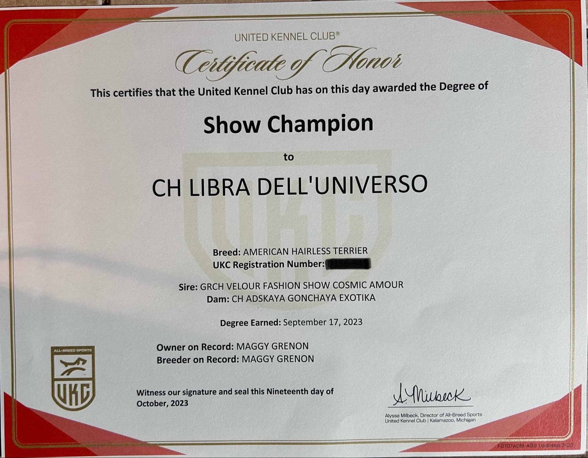 Lily – certificat et honneur 1