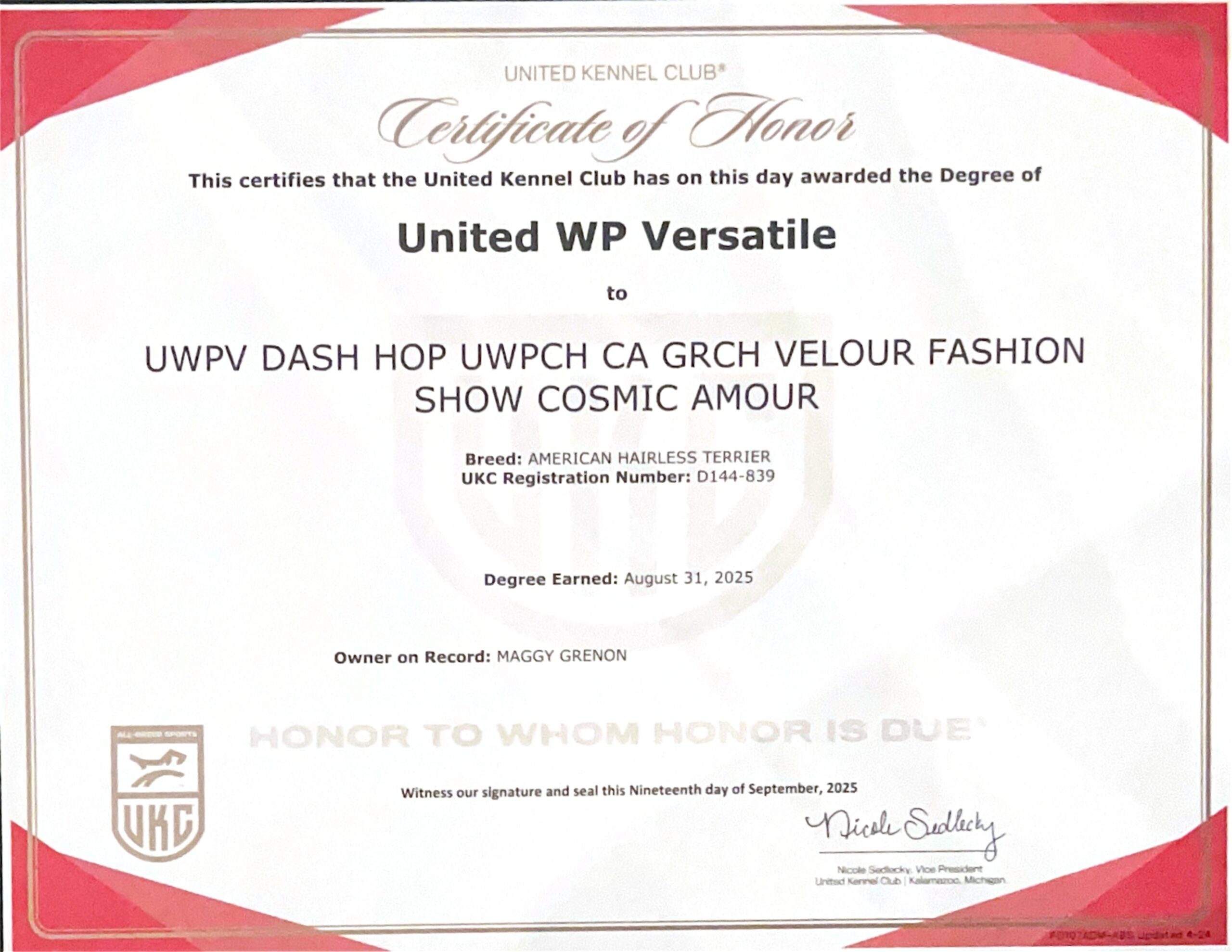 Cosmos – certificat et honneur 3