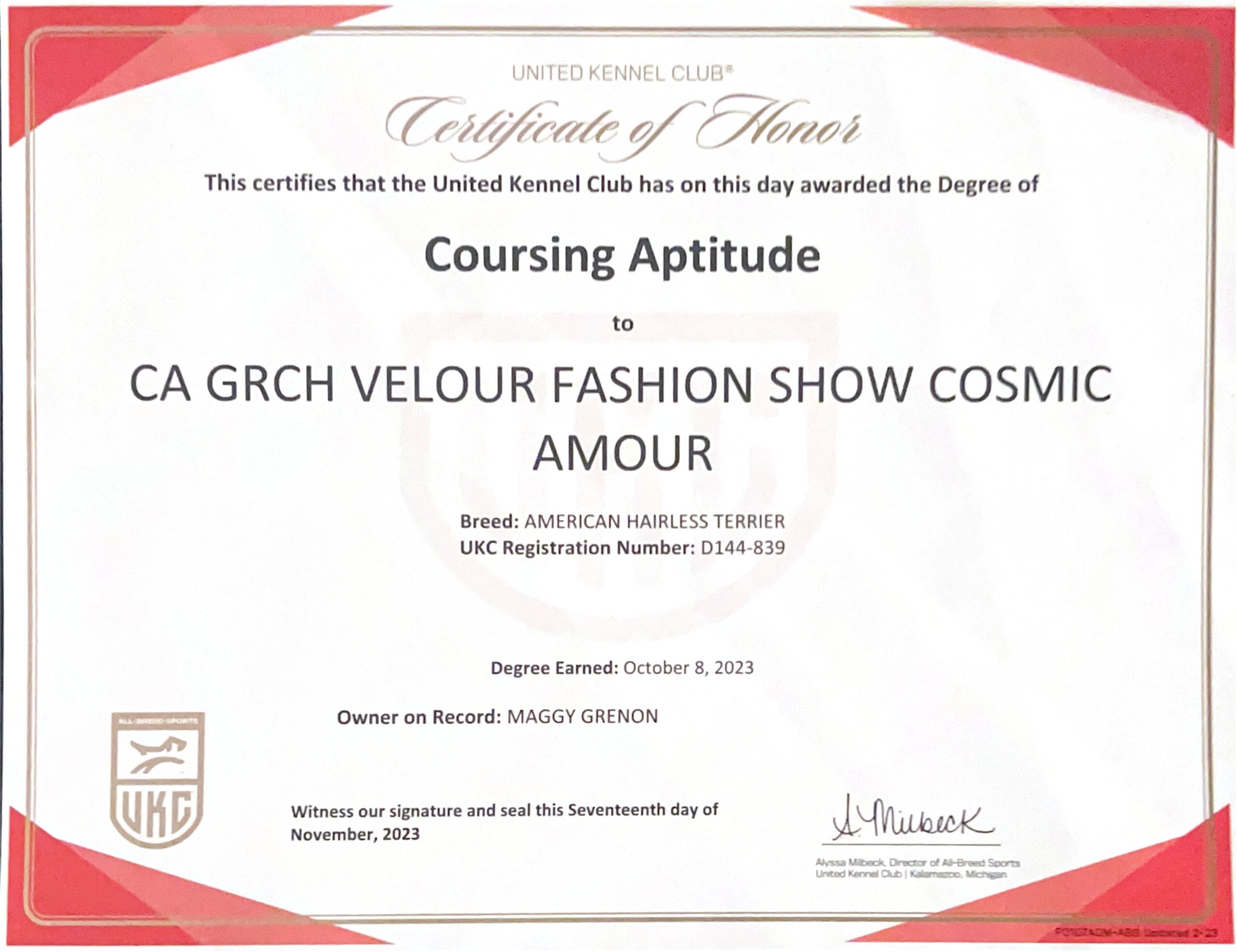 Cosmos – certificat et honneur 2