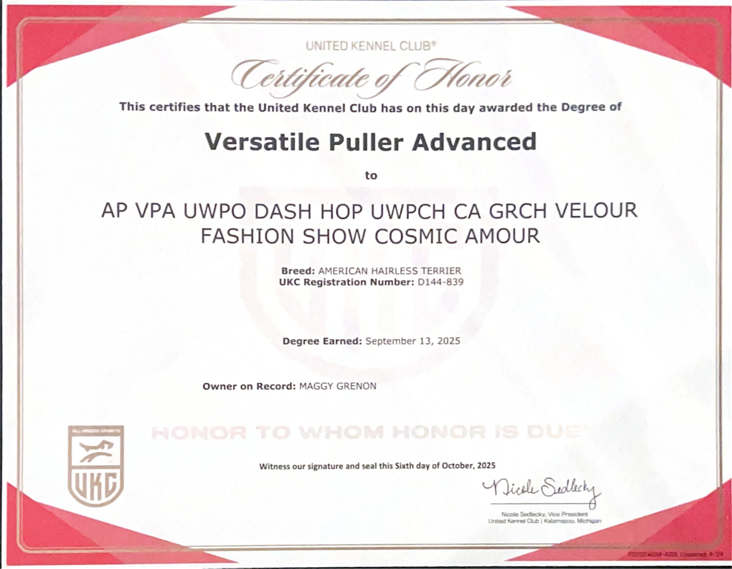 Cosmos – certificat et honneur 5