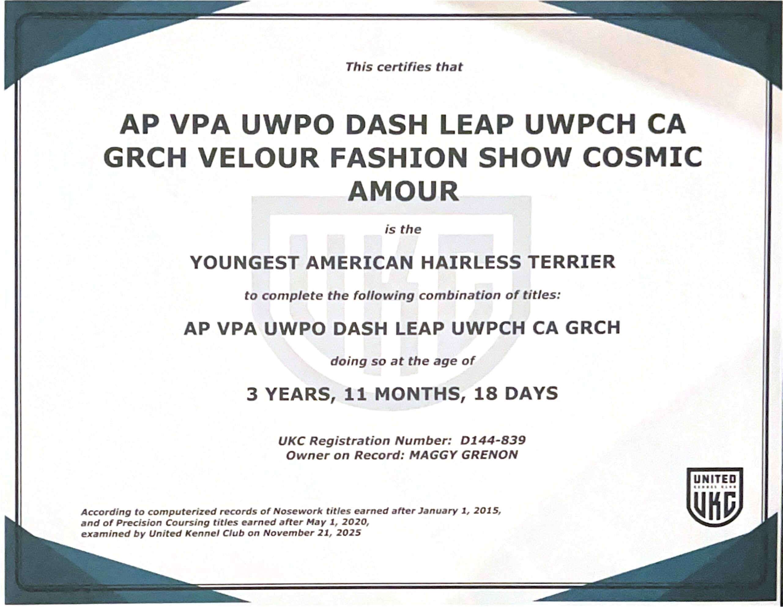 Cosmos – certificat et honneur 10